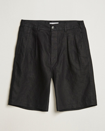  Pleated Linen Shorts Black
