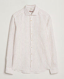  Slimline Striped Linen Shirt White/Brown