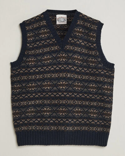 Jamiesons Of Shetland All Over Fair Isle Slipover Navy