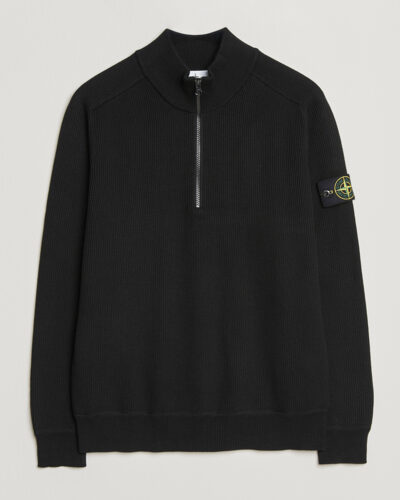 Stone Island Ribbed Soft Organic Cotton Half Zip Black