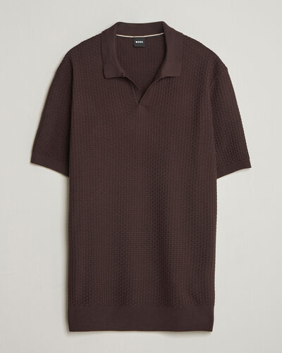 BOSS BLACK Natalo Structured Knitted Polo Dark Brown