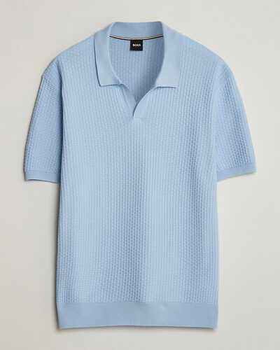 BOSS BLACK Natalo Structured Knitted Polo Light Blue