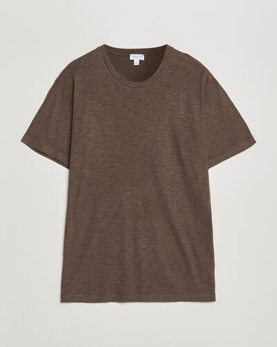 Sunspel Pima Cotton/Linen T-Shirt Dark Walnut