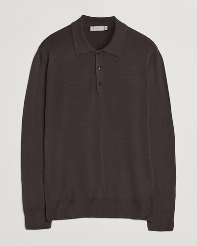 Canali Merino Wool Long Sleeve Polo Dark Brown