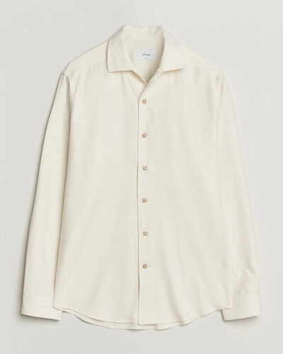 Eton Casual Fit One Piece Collar Flannel Shirt Off White