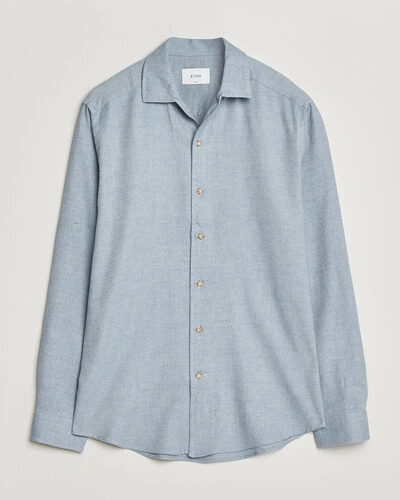 Eton Casual Fit One Piece Collar Flannel Shirt Light Blue