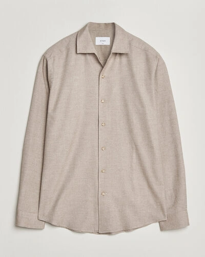 Eton Casual Fit One Piece Collar Flannel Shirt Beige