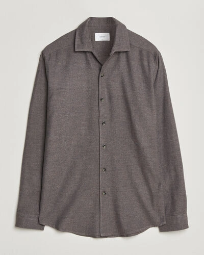 Eton Casual Fit One Piece Collar Flannel Shirt Dark Brown