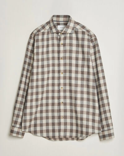 Eton Casual Fit Checked Flannel Shirt Beige