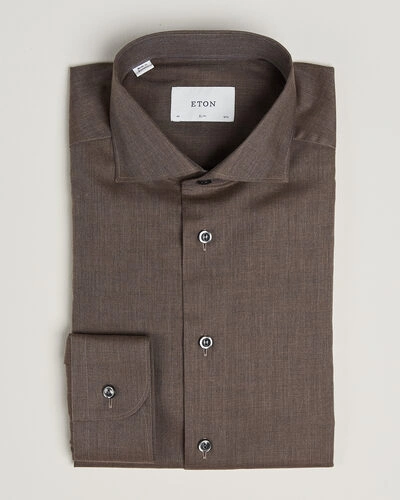 Eton Slim Fit Signature Flannel Shirt Brown