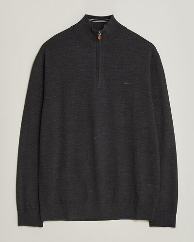 Gant Extrafine Merino Knitted Half Zip Dark Charcoal Melange