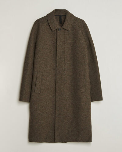 Harris Wharf London Boiled Wool Fly Front Balmacan Coat Brown/Green