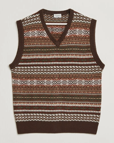 Morgano Wool/Cashmere Fair Isle Knitted Vest Brown