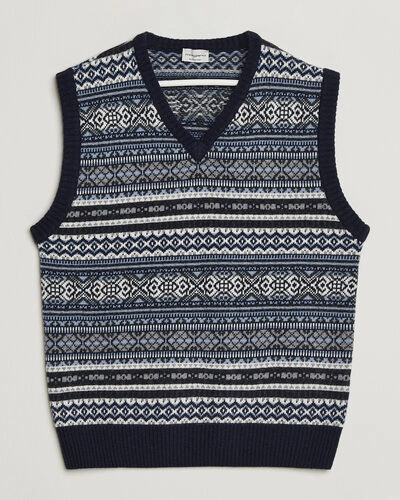 Morgano Wool/Cashmere Fair Isle Knitted Vest Navy