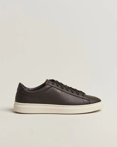 BOSS BLACK Kieran Grained Leather Sneaker Dark Brown