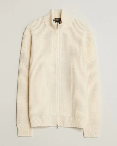 BOSS BLACK Fiocco Wool/Cashmere Full Zip Open White