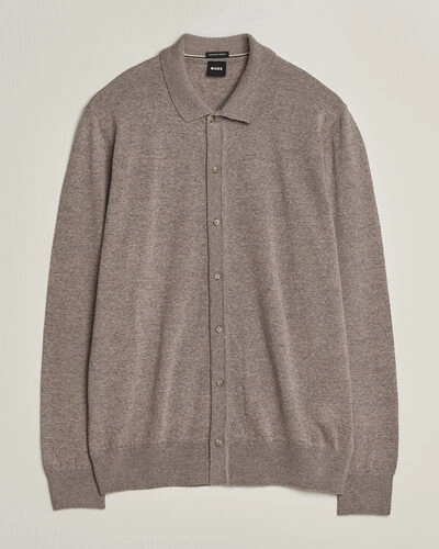 BOSS BLACK Helbert Merino Knitted Cardigan Open Brown