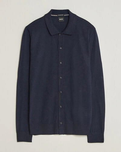 BOSS BLACK Helbert Merino Knitted Cardigan Dark Blue