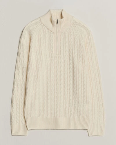 BOSS BLACK Furore Wool/Cashmere Cable Half Zip Open White