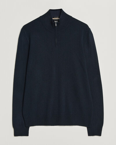 BOSS BLACK Hemarlo Wool/Cashmere Half Zip Dark Blue