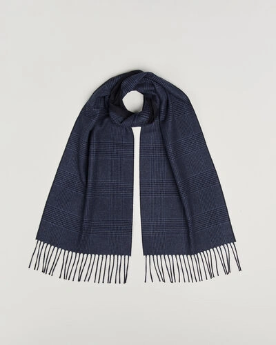 Piacenza Cashmere Cashmere/Silk Glencheck Scarf Navy