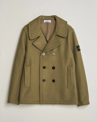 Stone Island Heavy Melton Wool Peacoat Miltary Green