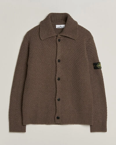 Stone Island Basket Stitch Lambswool Cardigan Umber Melange