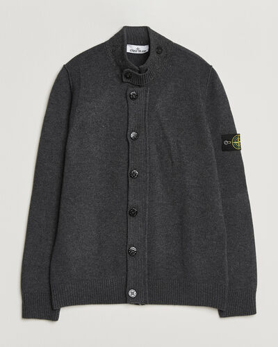 Stone Island Knitted Lambswool Zip Button Cardigan Melange Lead