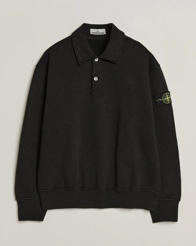 Stone Island Tubular Cotton Fleece Polo Black