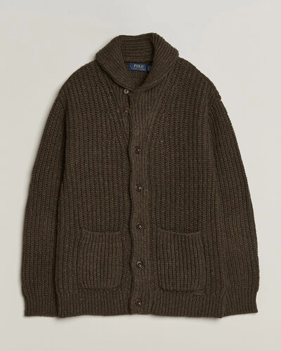Polo Ralph Lauren Wool Blend Shawl Collar Cardigan Olive Brown Marl