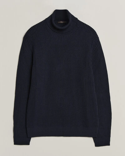 Zanone Fishermans Rib Rollneck Navy