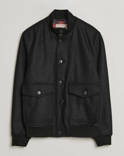 Baracuta Melton Wool Blouson Jacket Charcoal