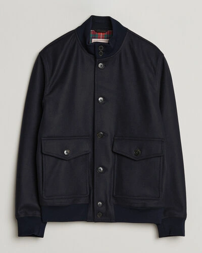 Baracuta Melton Wool Blouson Jacket Deep Blue