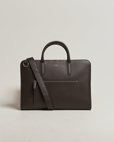 Smythson Ludlow Ultra Slim Briefcase With Zip Front Dark Brown