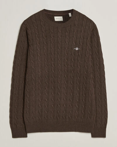 Gant Cotton Cable Crew Neck Black Brown Melange