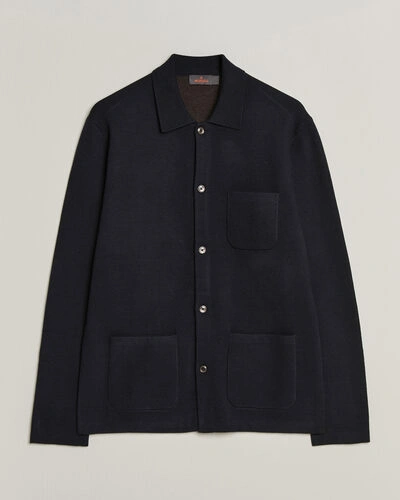 Morris Dudley Knitted Overshirt Navy