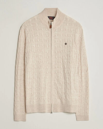 Morris Merino Cable Zip Cardigan Off White