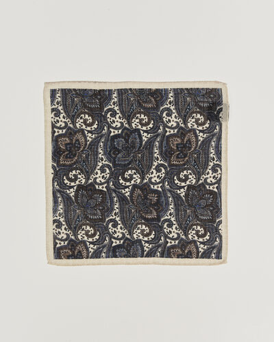 Amanda Christensen Wool Large Paisley Pocket Square Cream