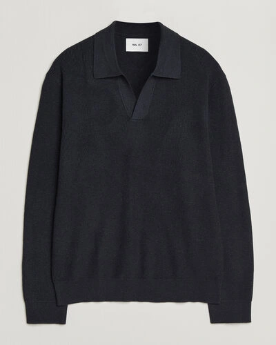 NN07 Hope Cotton/Cashmere Rib Knitted Polo Navy