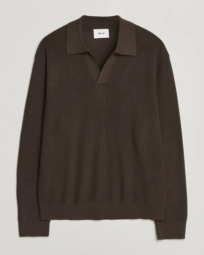 NN07 Hope Cotton/Cashmere Rib Knitted Polo Brown