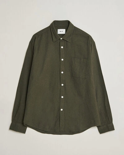 NN07 Dino Brushed Flannel Shirt Dark Army