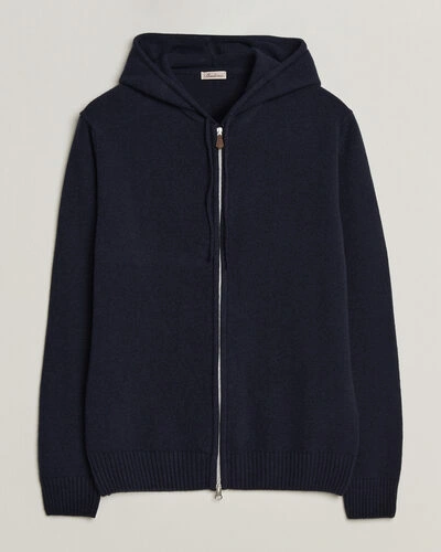 Stenströms Brushed Merino Full-Zip Hood Navy