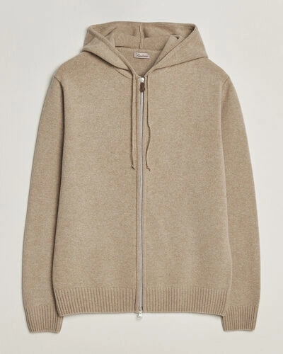 Stenströms Brushed Merino Full-Zip Hood Beige