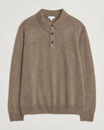 Sunspel Cashmere Polo Taupe