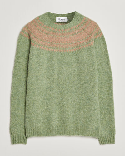 Harley Of Scotland Brushed Supersoft Lambswool Yolk Fairisle Sage/Parfait