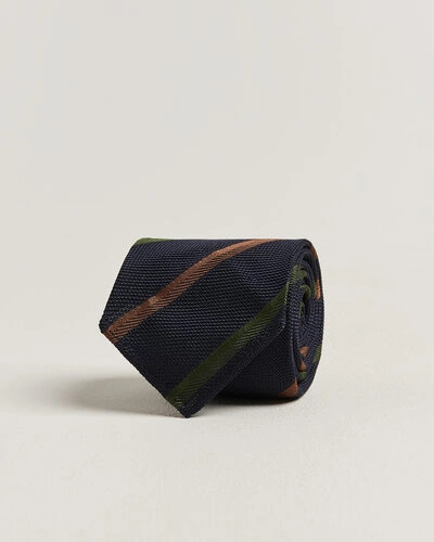 Drake's Multistripe Grenadine Silk Tie Navy/Green/Brown