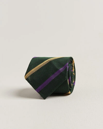Drake's Multistripe Grenadine Silk Tie Green/Yellow/Purple
