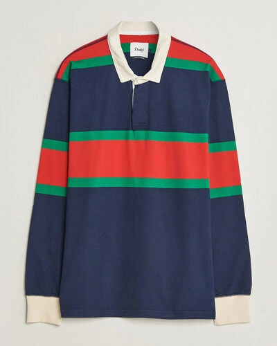 Drake's Middle Stripe Rugby Navy/Red/Green