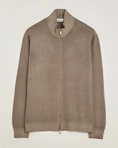 Gran Sasso Wool/Cashmere Washed Full Zip Brown Melange
