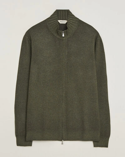 Gran Sasso Wool/Cashmere Washed Full Zip Olive Melange